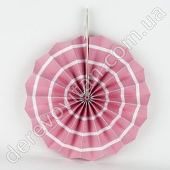 Подвесной веер, светло-розовый в белую полоску, 30 см - бумажный декор-розетка