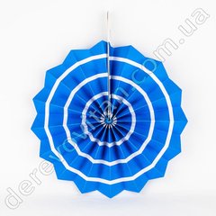 Подвесной веер, голубой с тонкой полосой, 20 см - бумажный декор-розетка