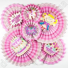 Набор бумажных вееров с единорогом "Принцесса", розовый, 6 шт.