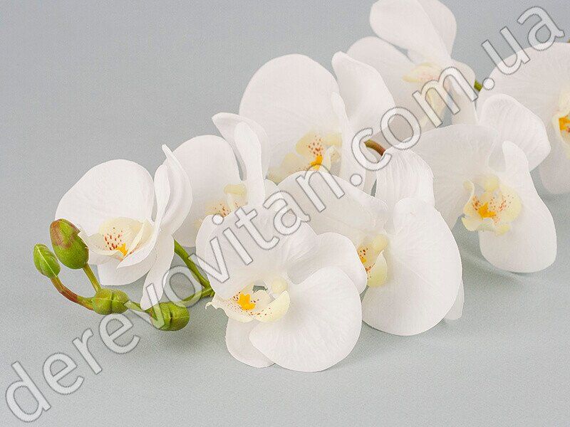 Орхідея декоративна біла, гілка, 8 квіток з тканини, 98 см