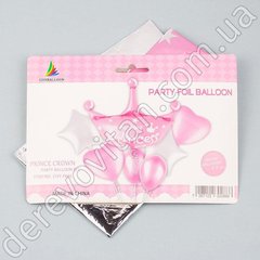 Набор фольгированных шаров с короной "Happy birthday", розовый, 7 шт.