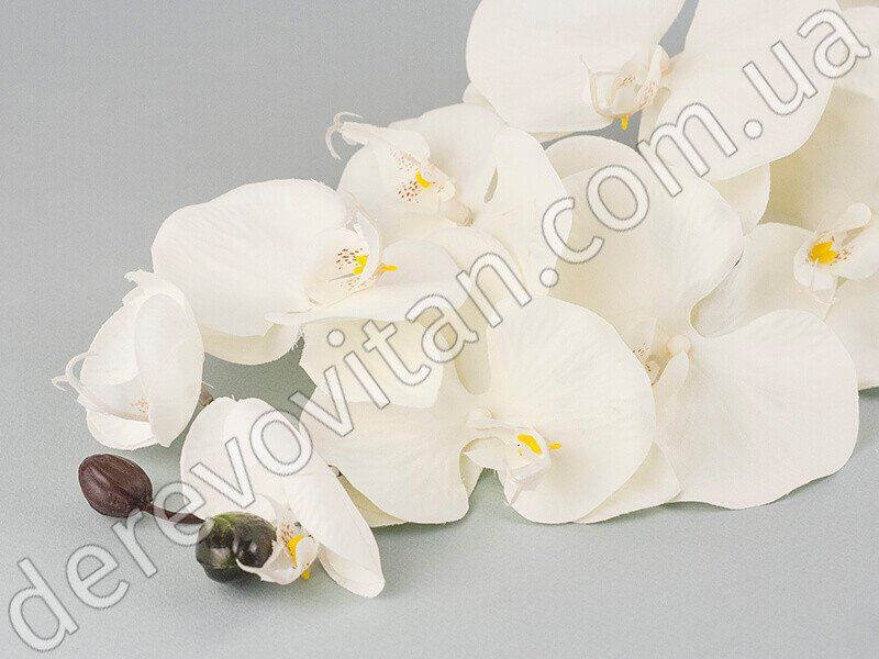 Орхидея декоративная молочная, ветка, 10 цветков из ткани, 95 см