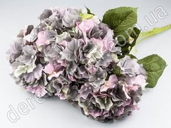 Гілка гортензії 5 квіток сіро-бузкова, тканина, 48 см