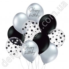 Фонтан воздушных шаров на День рождения, серебро, 30 см, 10 шт.