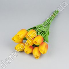 Штучні тюльпани, жовто-червоні, букет 9 шт., ~33 см