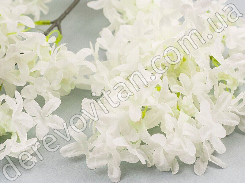 Гілка бузку декоративна, біла, 170 квіток, 95 см