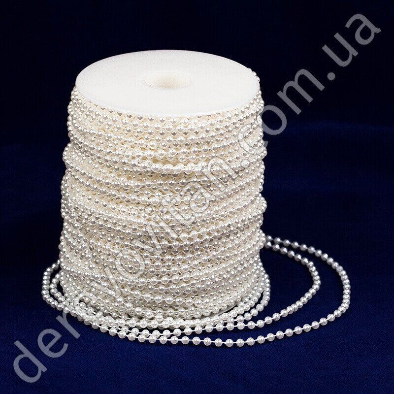 Штучні перли на нитці, білі, 2.5 мм, моток 100 м