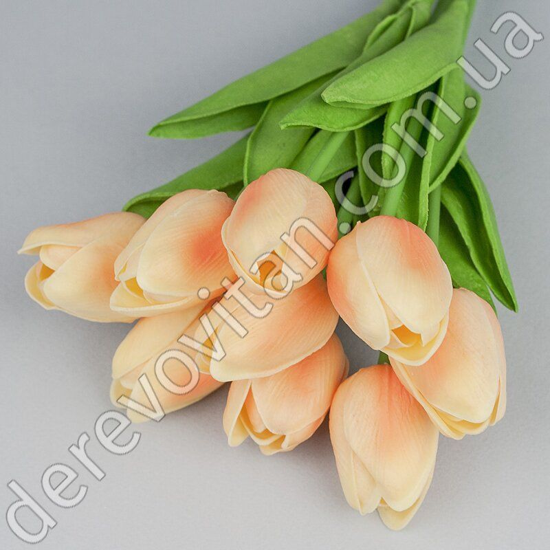 Тюльпаны из латекса, персиково-розовые, букет 9 шт., ~33 см