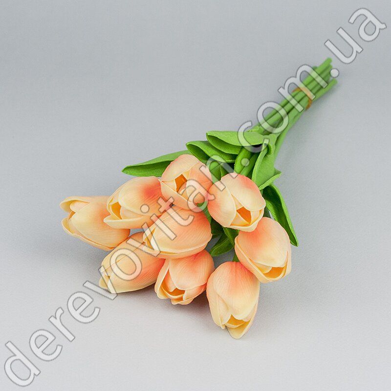 Тюльпаны из латекса, персиково-розовые, букет 9 шт., ~33 см