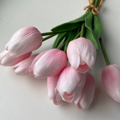 Штучні латексні тюльпани, біло-рожеві, букет 9 шт., ~35 см
