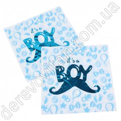 Святкові серветки "It's a boy", білі з блакитним принтом, 20 шт., 16.5 × 16.5 см (33 см)