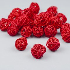 Кульки ротангові, червоні, 3-4 см, 25 шт.