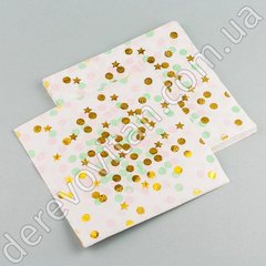 Серветки святкові білі "Золотий та м'ятний горох", 20 шт., 16.5×16.5 см