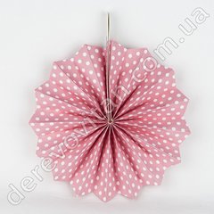 Подвесной веер, светло-розовый в мелкий горох, 20 см - бумажный декор-розетка
