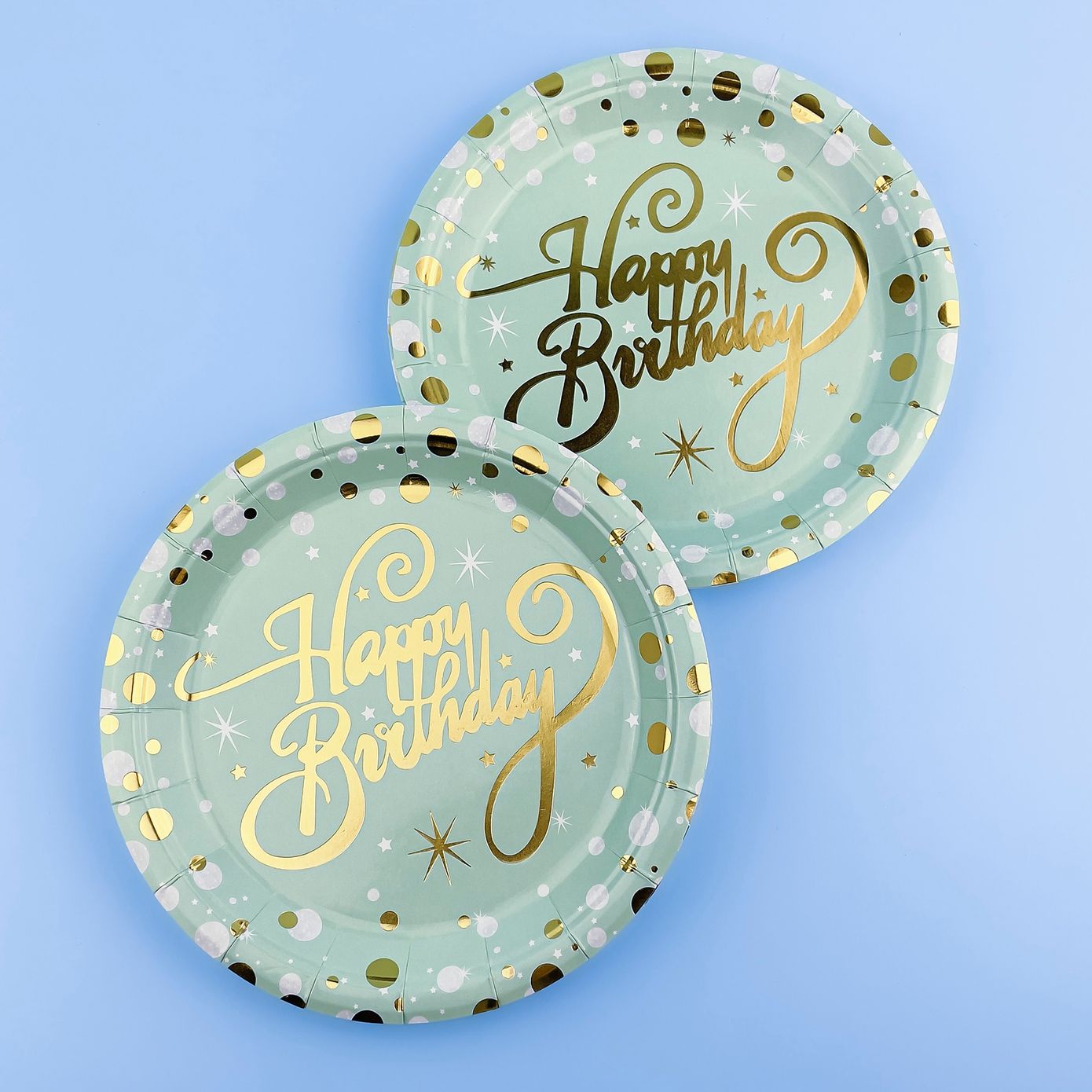 Тарілки одноразові святкові "Happy birthday", м'ятні, 10 шт., 18 см