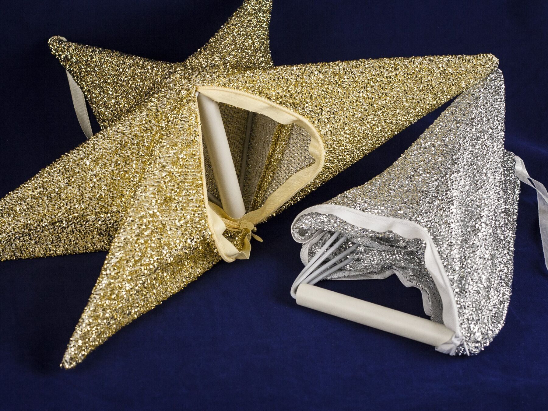 Новогодний декор подвесная звезда из ткани, желтое золото, 65 см