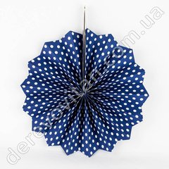 Подвесной веер, темно-синий в мелкий горох, 20 см - бумажный декор-розетка