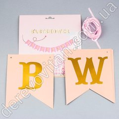 Гирлянда для девочки "Baby Shower" с сердцами, персиково-розовая, 16×20×3 м