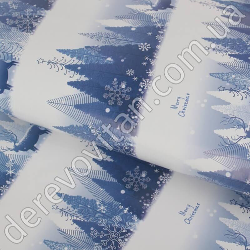 Бумага новогодняя упаковочная, белая с голубым рисунком, 51×74 см, 20 листов