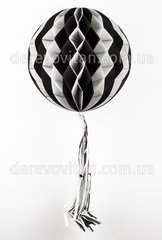 Бумажный шар-соты с бахромой, черно-белый, 28 см