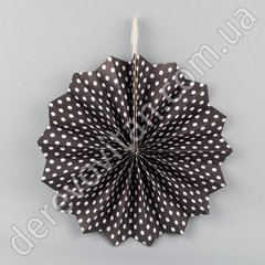 Подвесной веер,черный в мелкий горох, 20 см - бумажный декор-розетка