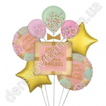 Набір повітряних куль "Happy birthday fabulous", 5 шт. (18''+ куля 98 см)