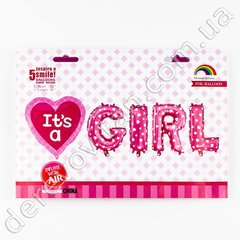 Фольгированное сердце и буквы "It's a GIRL", розовые, 80 см