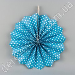 Подвесной веер, голубой в мелкий горох, 20 см - бумажный декор-розетка