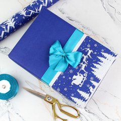 Новогодняя упаковочная крафт-бумага синяя "Рождественский лес", 0.7×8 м