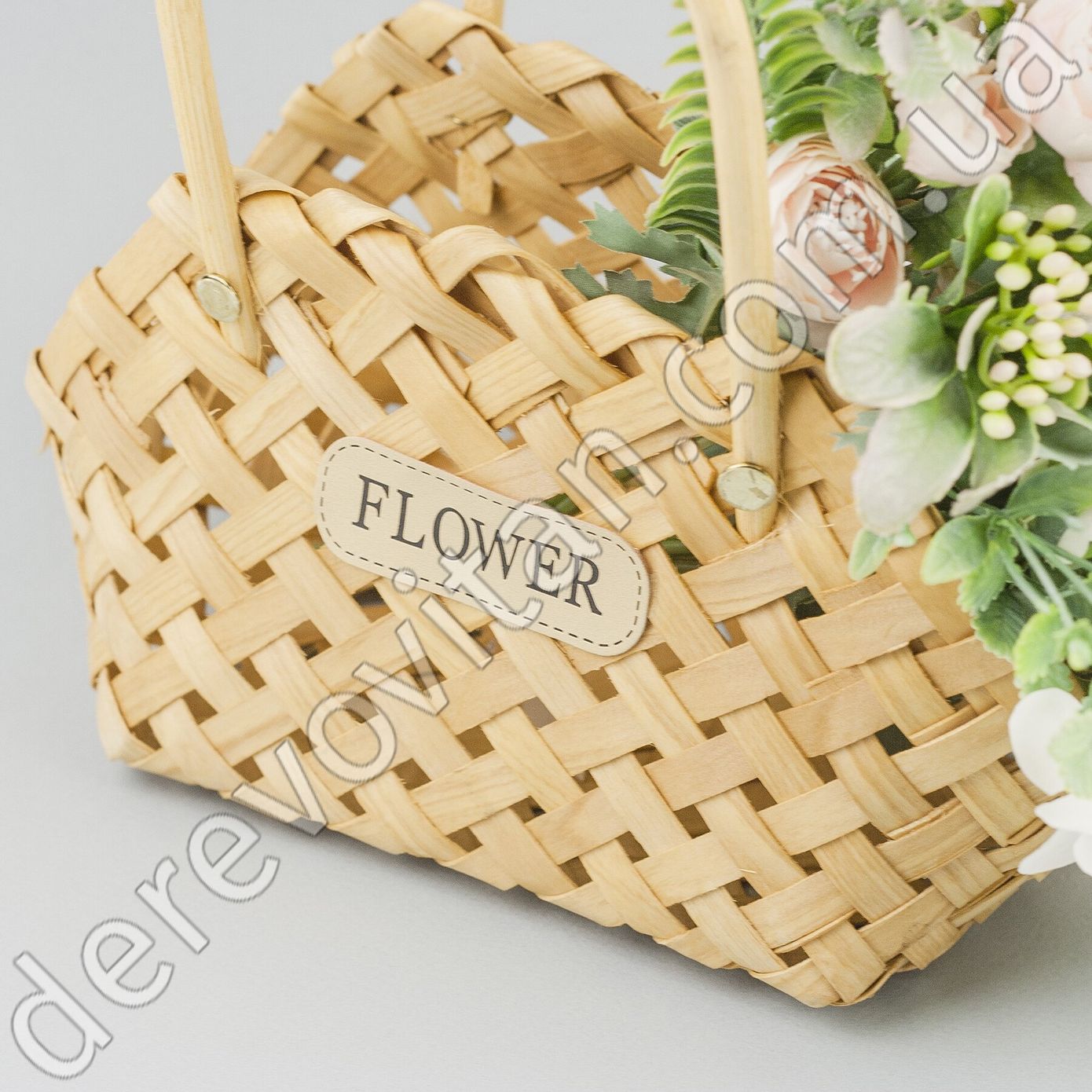 Плетеная корзинка кашпо для цветов из лыка "Flower", натуральная (светлая), 11.5×23×25 см