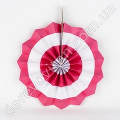 Подвесной веер, белый в розовую полоску, 30 см - бумажный декор-розетка