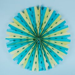 Бумажный веер из тишью, желто-голубой, 50 см