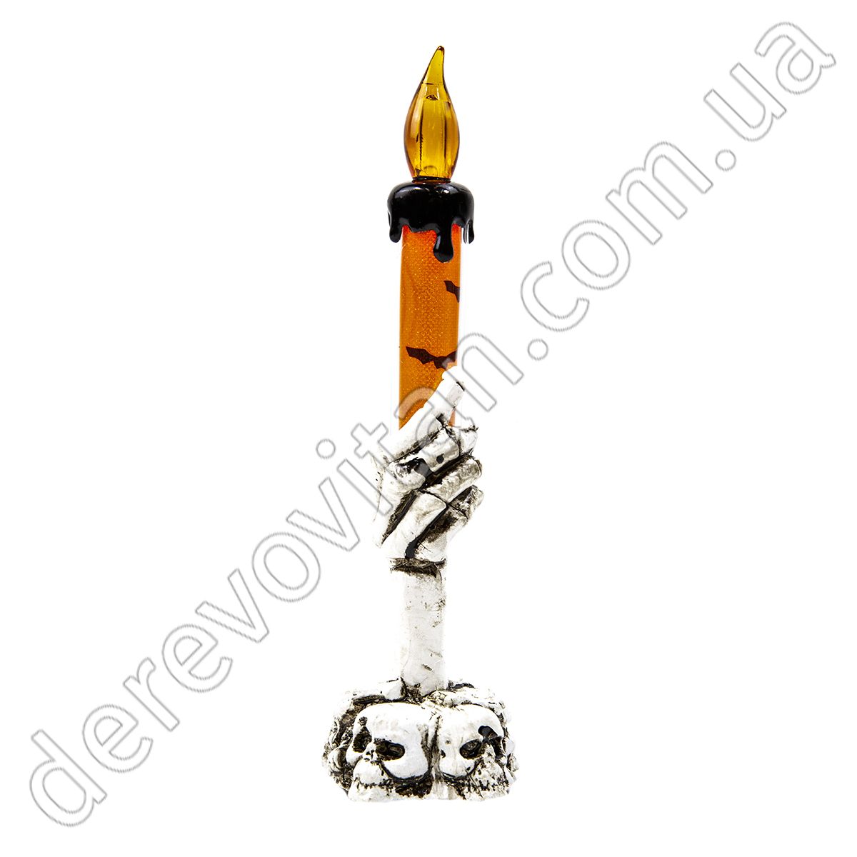 Підсвічник на Хелловін "LED-свіча на черепах оранж", 6×21 см