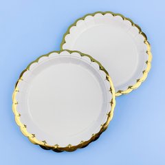 Тарелки одноразовые белые с золотистым кантом 10 шт., 18 см