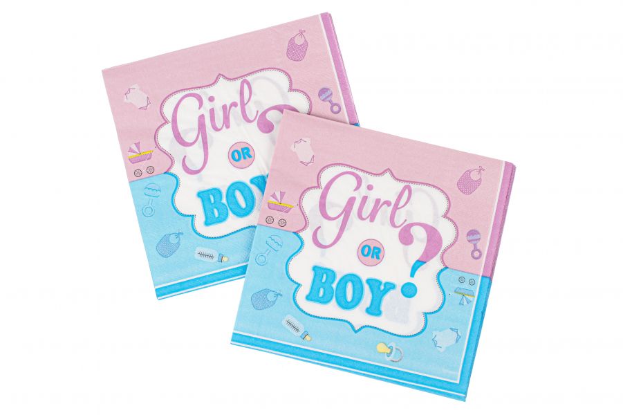 Серветки для вечірки Ґендер Паті "Boy or Girl", 16 шт., 16.5×16.5 см