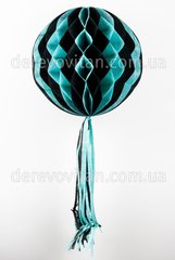 Бумажный шар-соты с бахромой, черно-голубой, 28 см