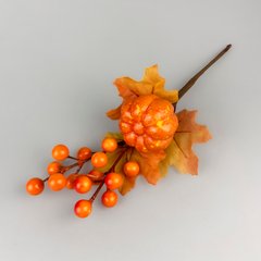 Декор "Осіння гілочка з гарбузом, листям та ягодами", 27 см