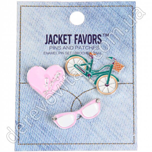 Піни значки на одяг, джинс "Love my bike", набір 3 шт.
