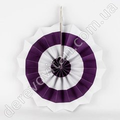 Подвесной веер, бело-фиолетовый, 30 см - бумажный декор-розетка