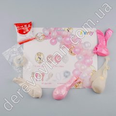 Арка з повітряних куль біло-рожева з конфетті, 110 куль, ~5 м