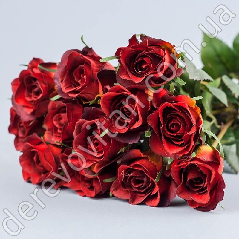 Букет искусственных роз, красный, 12 шт, 43 см
