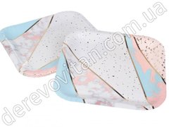 Квадратні святкові тарілки "Мармур", біло-рожево-блакитні, 10 шт., 24×24 см