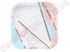 Квадратні святкові тарілки "Мармур", біло-рожево-блакитні, 10 шт., 24×24 см
