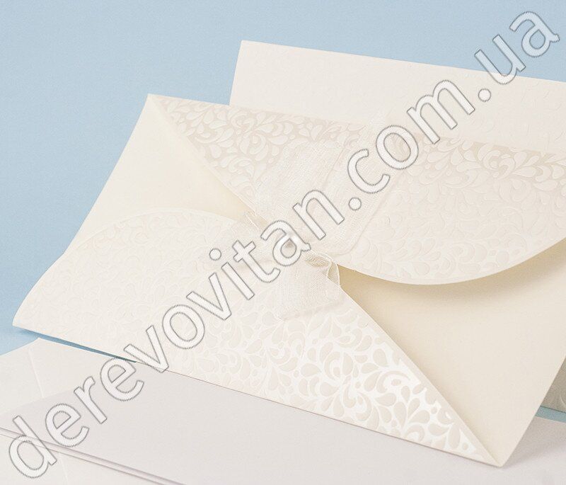 Открытка-конверт пригласительная со вставкой, ivory, 10.5×22 см, 2 шт.