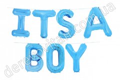 Фольгований напис з повітряних куль "It's a Boy", блакитний, 32×256 см
