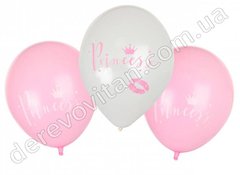 Шары воздушные "Princess", бело-розовые с принтом, 6 шт., 12″ (30.48 см)