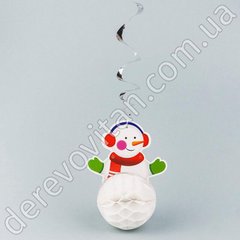 Новорічна підвіска-соти на витку "Сніговик", 11×19 см, ~1.2 м