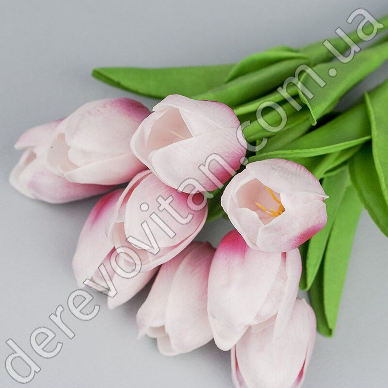 Тюльпаны искусственные, бело-розовые, букет 9 шт., ~33 см