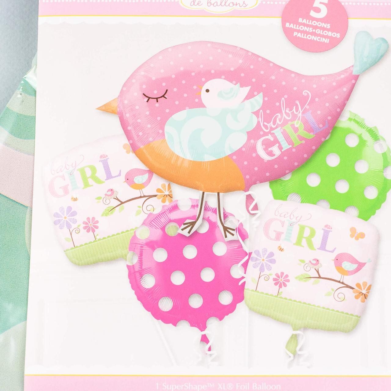 Набор воздушных/гелиевых шаров "Baby GIRL", розово-салатовый, 5 шт.
