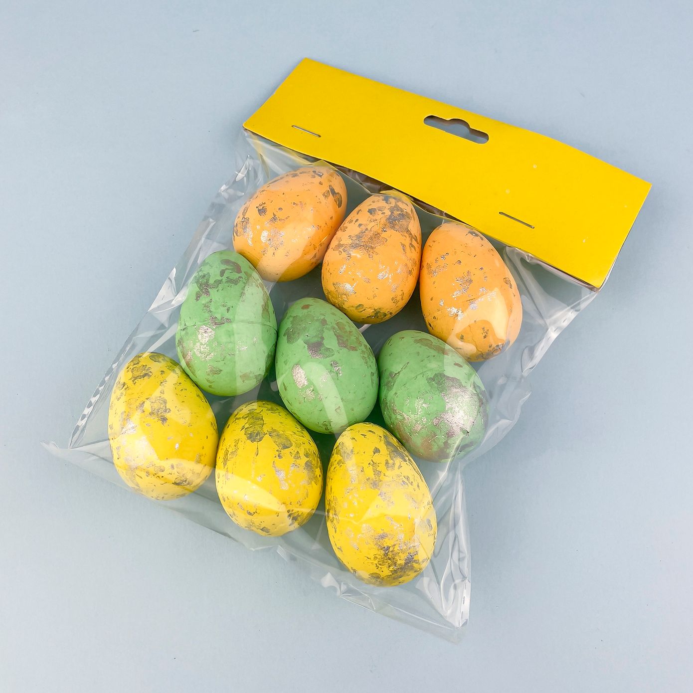 Великодні яйця різнокольорові зі сріблом, 3×5 см, 9 шт.